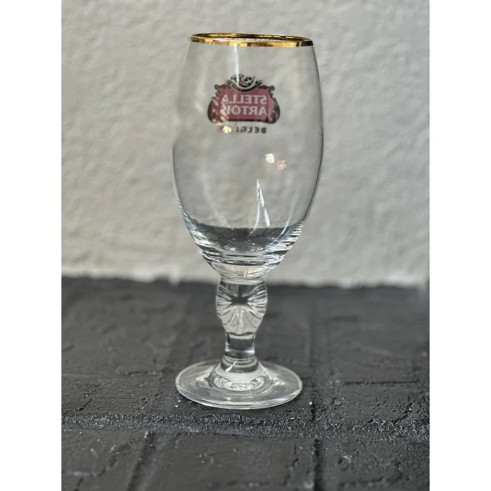 Set of 2 Stella Artois Anniversary Chalice 33cl Beer Glass Belgium Gold Rim